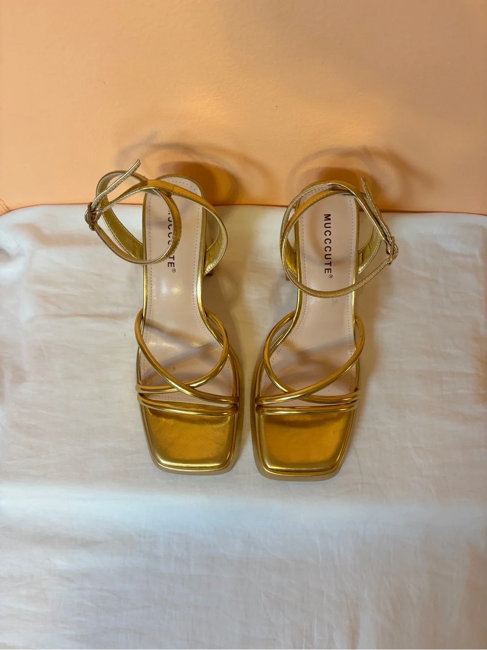 Metallic Gold Platform Block Heel Sandals